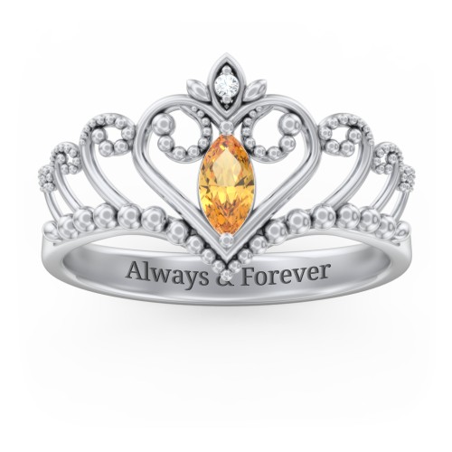Heart Tiara Ring with Marquise Gemstone – Sterling Silver with Citrine and White Premium Zirconia
