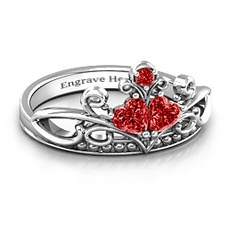 Ever Enchanted Double Heart Tiara Ring in 925 Sterling Silver with Garnet