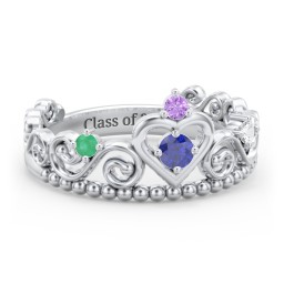 Multi Gemstone Tiara Ring with Scroll and Bead Detailing