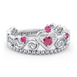Multi Gemstone Tiara Ring with Scroll and Bead Detailing in 925 Sterling Silver