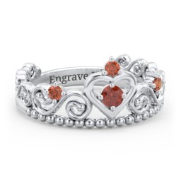 Multi Gemstone Tiara Ring with Scroll and Bead Detailing in 925 Sterling Silver with Garnet