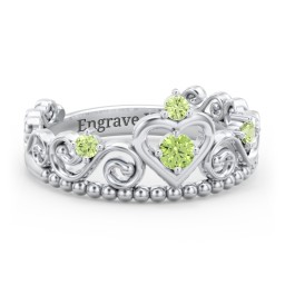 Multi Gemstone Tiara Ring with Scroll and Bead Detailing in 925 Sterling Silver with Peridot