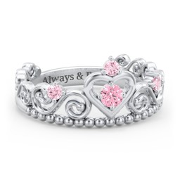 Multi Gemstone Tiara Ring with Scroll and Bead Detailing in 925 Sterling Silver with Pink Tourmaline