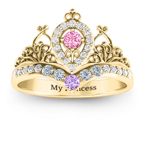 Queen Of My Heart Tiara Ring – 10K Yellow Gold with Pink Tourmaline, Amethyst, Cubic Zirconia, and White Premium Zirconia