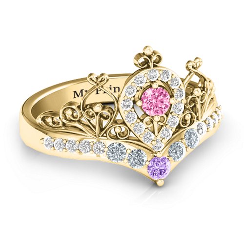 Queen Of My Heart Tiara Ring – 10K Yellow Gold with Pink Tourmaline, Amethyst, Cubic Zirconia, and White Premium Zirconia