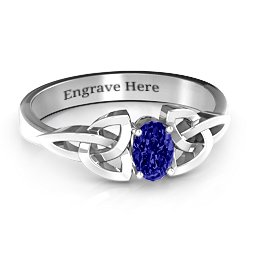 Trinity Knot Oval Gemstone Ring in 925 Sterling Silver with Blue Sapphire, Amethyst, and Cubic Zirconia