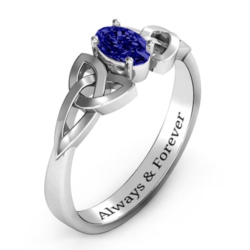 Trinity Knot Oval Gemstone Ring – Sterling Silver with Blue Sapphire