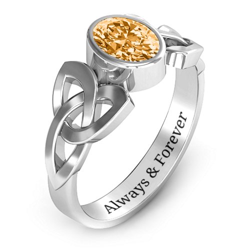 Trinity Knot Ring With Bezel-Set Oval Stone – Sterling Silver with Citrine