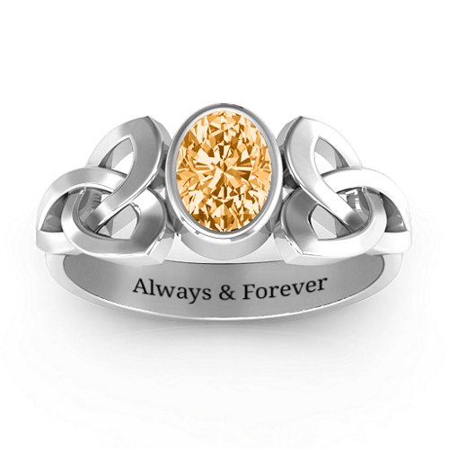 Trinity Knot Ring With Bezel-Set Oval Stone – Sterling Silver with Citrine