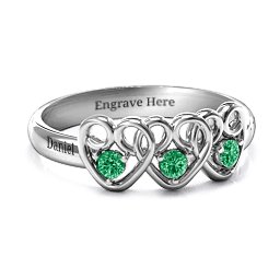 Three's Company Triple Heart Gemstone Ring in 925 Sterling Silver with Emerald