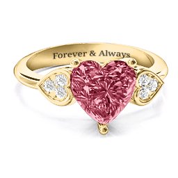 9mm Heart Brilliance Cubic Zirconia Ring with Heart-Set Accents in 10K Solid Yellow Gold with Red Premium Zirconia and White Premium Zirconia