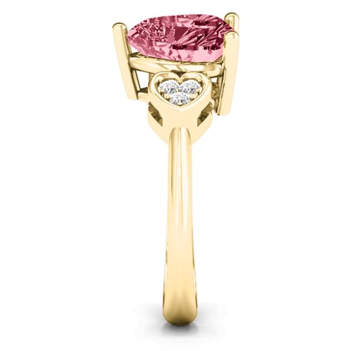 9mm Heart Brilliance Cubic Zirconia Ring with Heart-Set Accents – 10K Yellow Gold with Red Premium Zirconia and White Premium Zirconia
