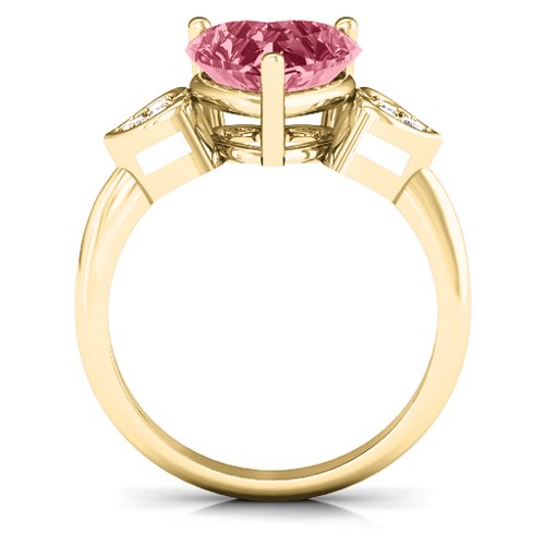 9mm Heart Brilliance Cubic Zirconia Ring with Heart-Set Accents – 10K Yellow Gold with Red Premium Zirconia and White Premium Zirconia