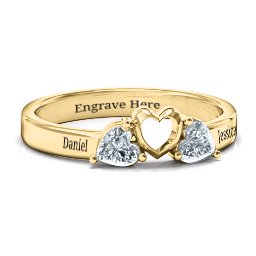 Sparkling Sweethearts Two-Stone Ring in 10K Solid Yellow Gold with Cubic Zirconia