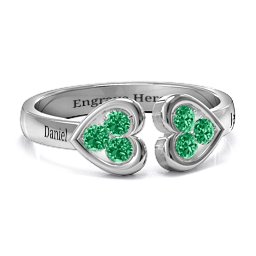 Heart To Heart Wraparound Ring in 925 Sterling Silver with Emerald