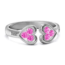 Heart To Heart Wraparound Ring in 925 Sterling Silver with Pink Tourmaline