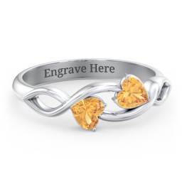 Heavenly Hearts Ring with Heart Birthstones in 925 Sterling Silver with Citrine