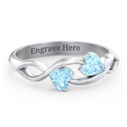 Heavenly Hearts Ring with Heart Birthstones in 925 Sterling Silver with Blue Topaz