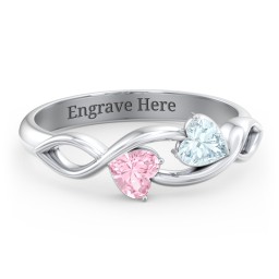 Heavenly Hearts Ring with Heart Birthstones in 925 Sterling Silver with Aquamarine and Pink Tourmaline