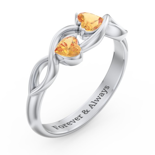 Heavenly Hearts Ring with Heart Birthstones – Sterling Silver with Citrine
