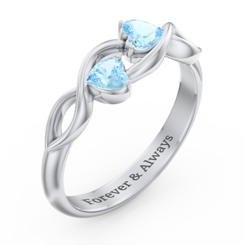 Heavenly Hearts Ring with Heart Birthstones – Sterling Silver with Blue Topaz