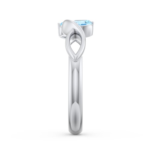 Heavenly Hearts Ring with Heart Birthstones – Sterling Silver with Blue Topaz