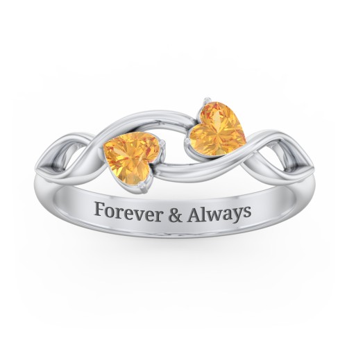 Heavenly Hearts Ring with Heart Birthstones – Sterling Silver with Citrine