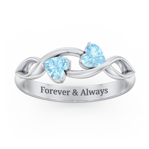 Heavenly Hearts Ring with Heart Birthstones – Sterling Silver with Blue Topaz