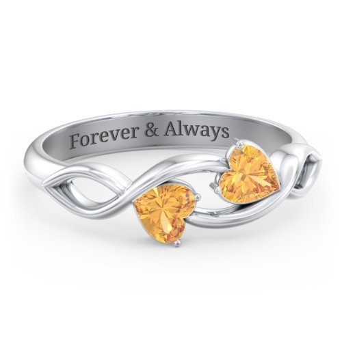 Heavenly Hearts Ring with Heart Birthstones – Sterling Silver with Citrine