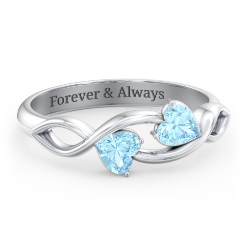 Heavenly Hearts Ring with Heart Birthstones – Sterling Silver with Blue Topaz