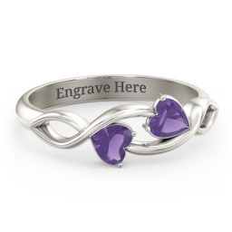 Heavenly Hearts Ring with Heart Birthstones in 10K Solid White Gold with Amethyst