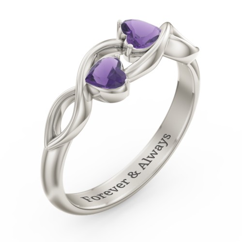 Heavenly Hearts Ring with Heart Birthstones – 10K White Gold with Amethyst