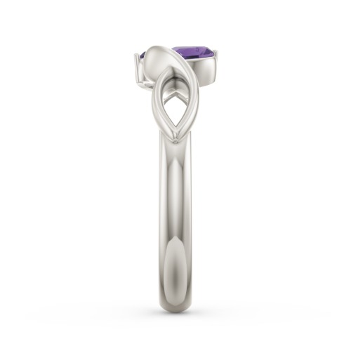 Heavenly Hearts Ring with Heart Birthstones – 10K White Gold with Amethyst