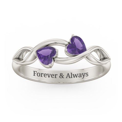 Heavenly Hearts Ring with Heart Birthstones – 10K White Gold with Amethyst