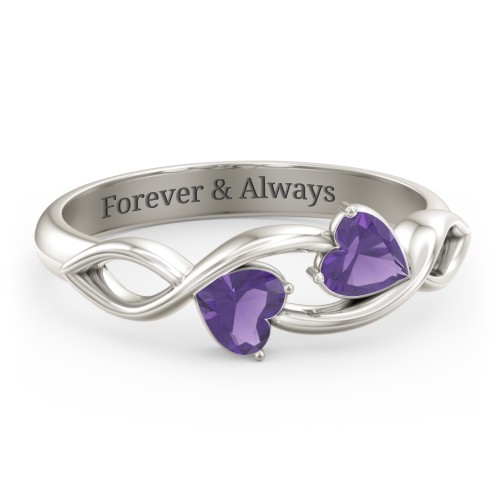 Heavenly Hearts Ring with Heart Birthstones – 10K White Gold with Amethyst
