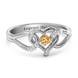 You Have My Heart Ring with Accents in 925 Sterling Silver with Citrine and White Premium Zirconia
