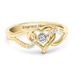 You Have My Heart Ring with Accents in 10K Solid Yellow Gold with Cubic Zirconia and White Premium Zirconia