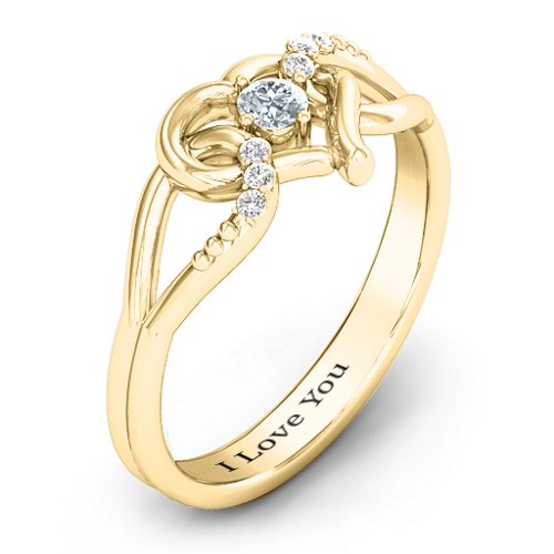 You Have My Heart Ring with Accents – 10K Yellow Gold with Cubic Zirconia and White Premium Zirconia