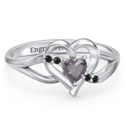 Infinity and Heart Birthstone Ring with Accents