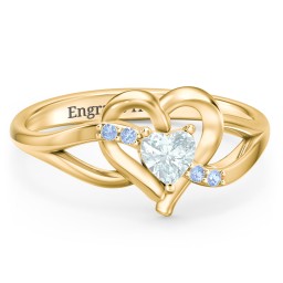 Infinity and Heart Birthstone Ring with Accents in 18K Gold Plated Silver