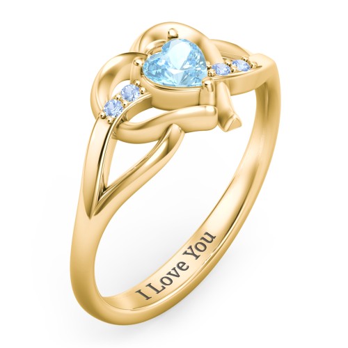 Infinity and Heart Birthstone Ring with Accents – 18K Gold Plated Silver with Blue Topaz and Fancy Blue Premium Zirconia