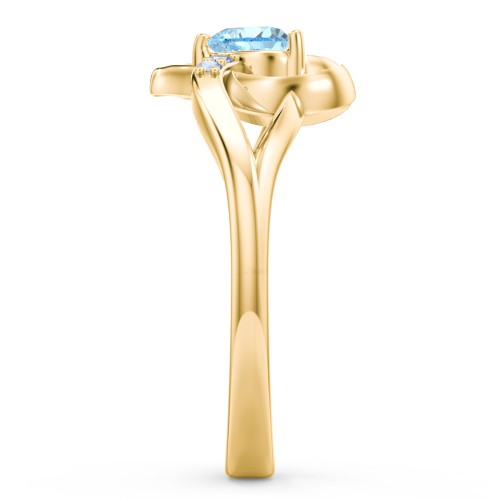 Infinity and Heart Birthstone Ring with Accents – 18K Gold Plated Silver with Blue Topaz and Fancy Blue Premium Zirconia
