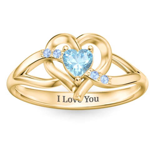 Infinity and Heart Birthstone Ring with Accents – 18K Gold Plated Silver with Blue Topaz and Fancy Blue Premium Zirconia
