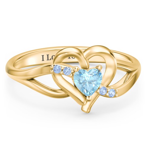 Infinity and Heart Birthstone Ring with Accents – 18K Gold Plated Silver with Blue Topaz and Fancy Blue Premium Zirconia