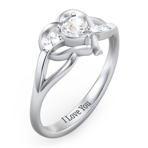 Infinity and Heart Birthstone Ring with Accents – Sterling Silver with Cubic Zirconia and White Premium Zirconia