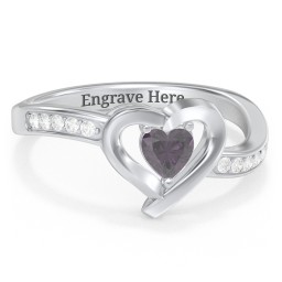Falling For You Accented Heart Ring in 925 Sterling Silver with Alexandrite, White Premium Zirconia, Red Premium Zirconia, and Amethyst