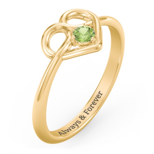Forget Me Knot Heart Infinity Ring – 18K Gold Plated Silver with Peridot