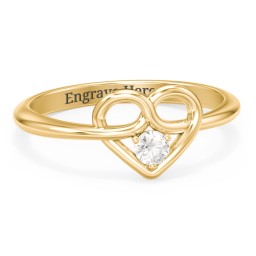 Forget Me Knot Heart Infinity Ring in 10K Solid Yellow Gold with Cubic Zirconia