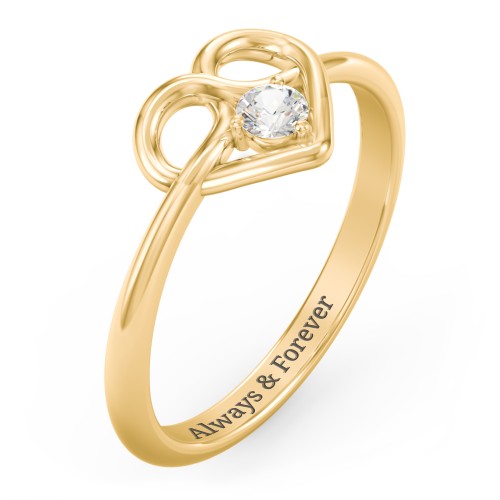 Forget Me Knot Heart Infinity Ring – 10K Yellow Gold with Cubic Zirconia