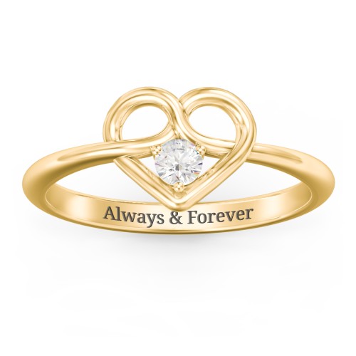 Forget Me Knot Heart Infinity Ring – 10K Yellow Gold with Cubic Zirconia